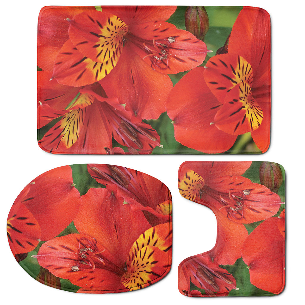 Red Alstroemeria Print 3 Piece Bath Mat Set