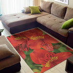 Red Alstroemeria Print Area Rug