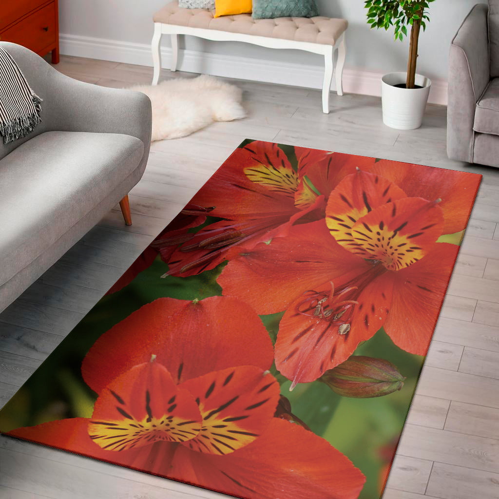 Red Alstroemeria Print Area Rug