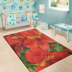 Red Alstroemeria Print Area Rug