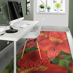 Red Alstroemeria Print Area Rug