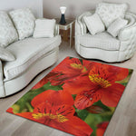 Red Alstroemeria Print Area Rug