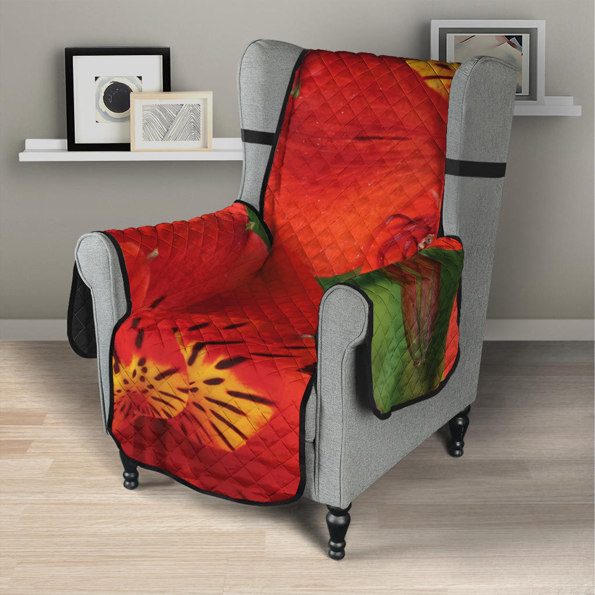 Red Alstroemeria Print Armchair Protector