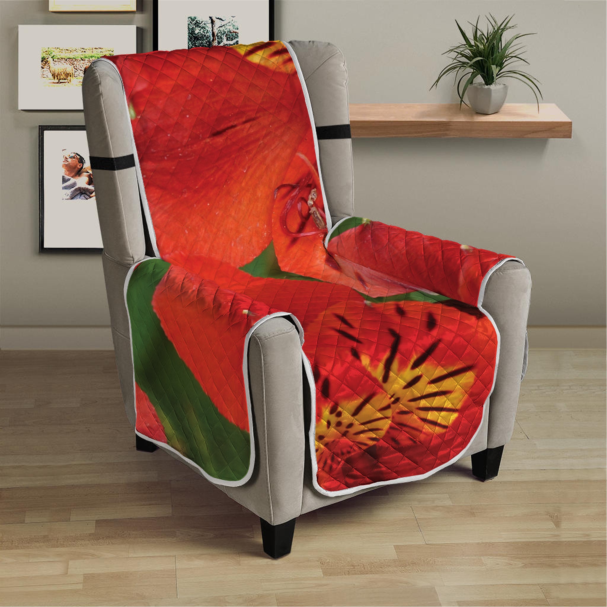 Red Alstroemeria Print Armchair Protector