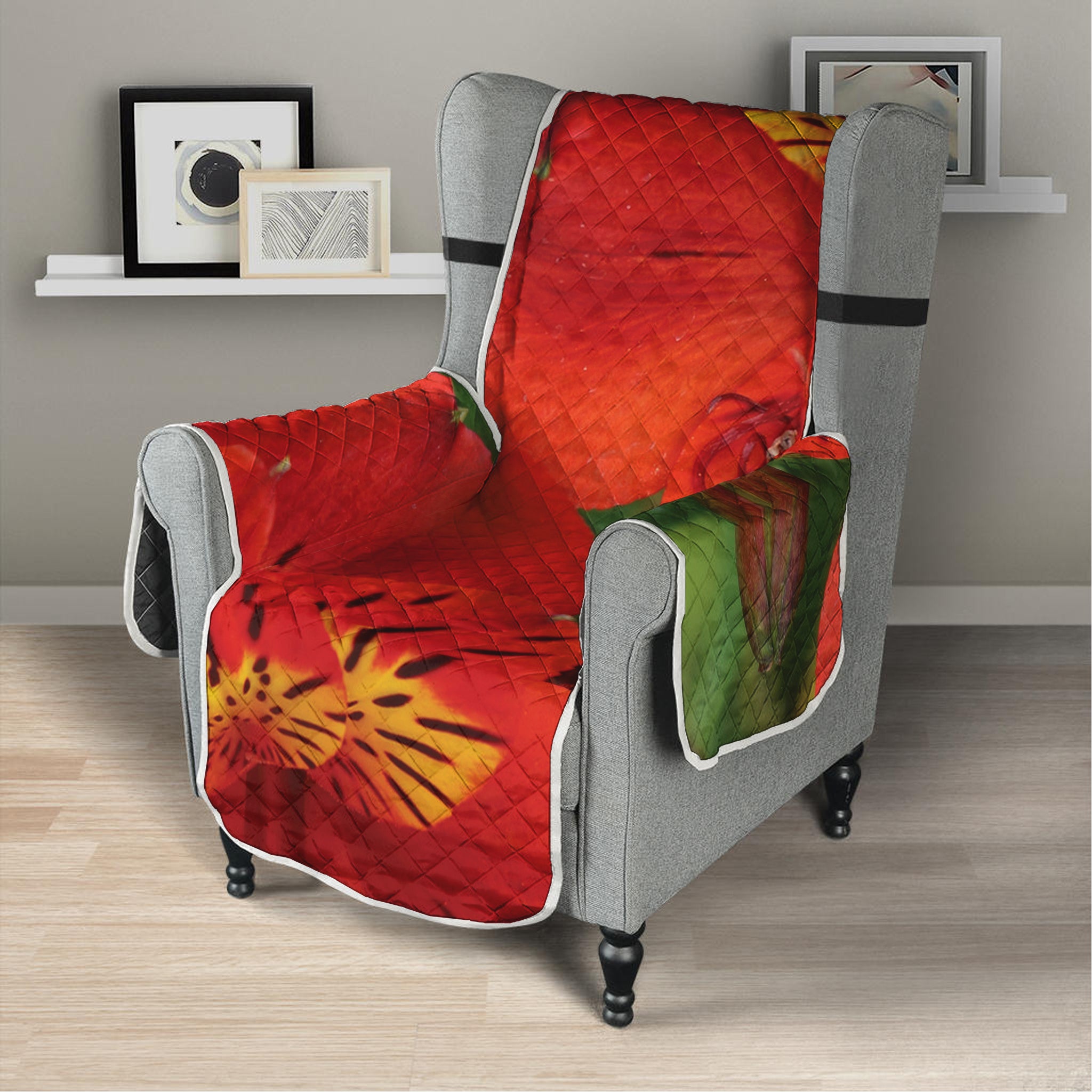 Red Alstroemeria Print Armchair Protector