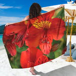 Red Alstroemeria Print Beach Sarong Wrap