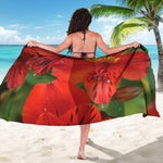 Red Alstroemeria Print Beach Sarong Wrap