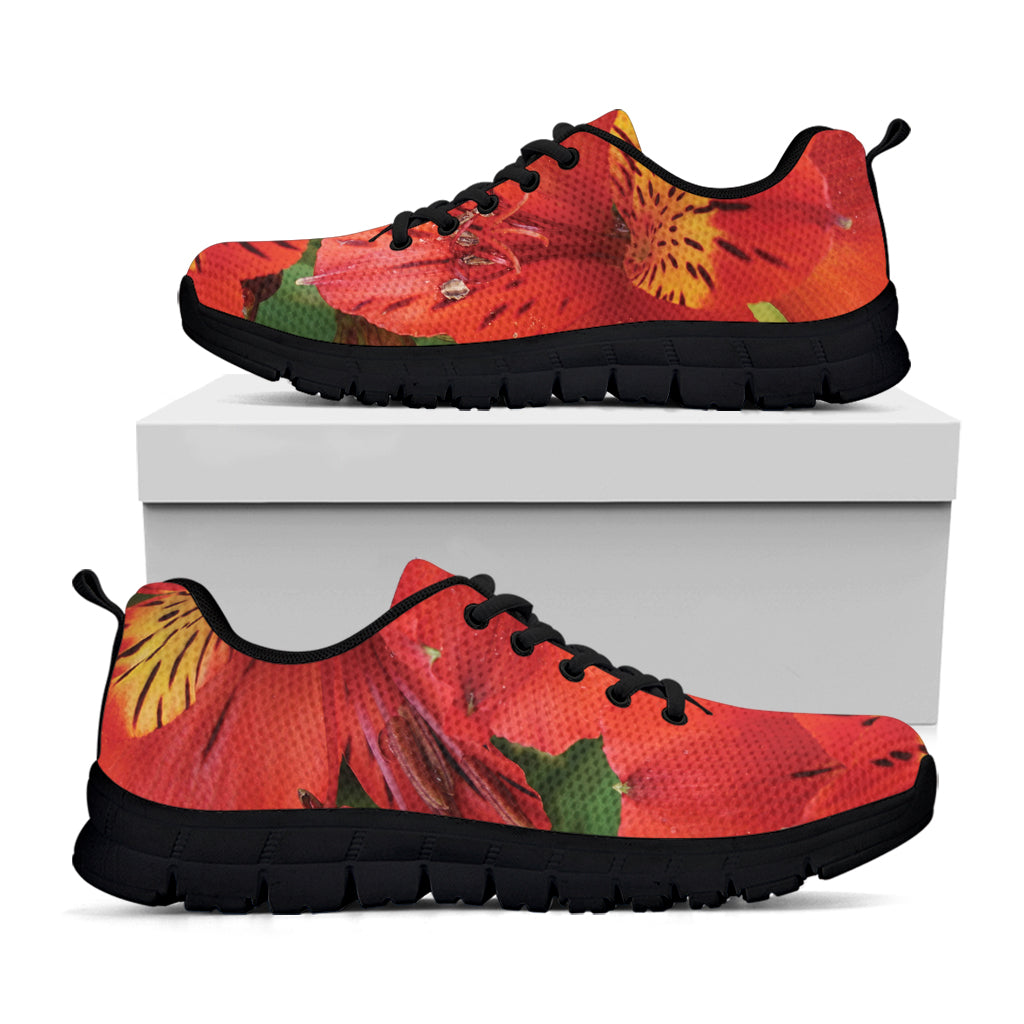 Red Alstroemeria Print Black Sneakers