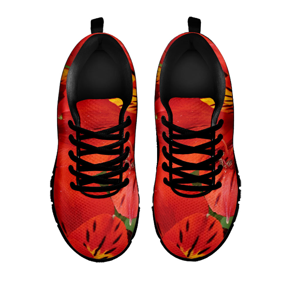 Red Alstroemeria Print Black Sneakers