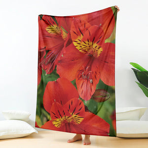 Red Alstroemeria Print Blanket