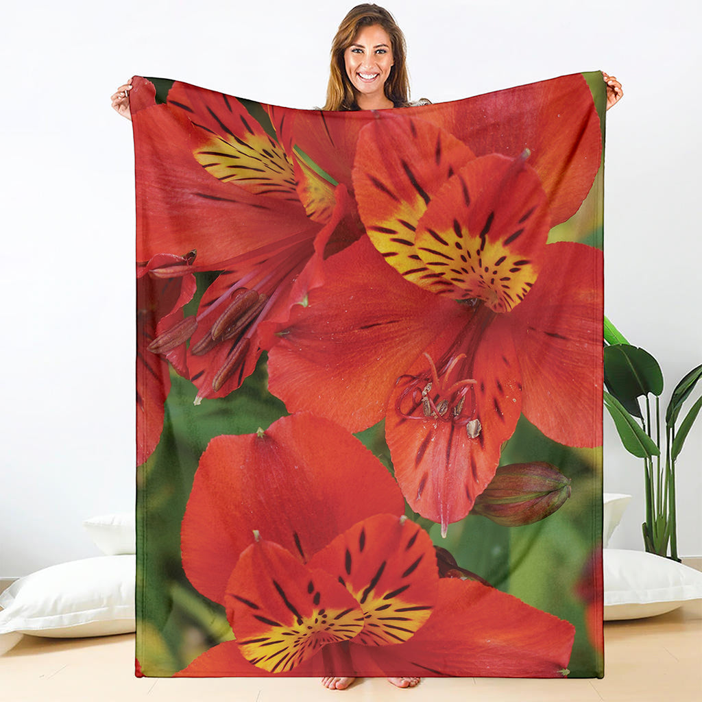 Red Alstroemeria Print Blanket