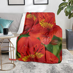 Red Alstroemeria Print Blanket