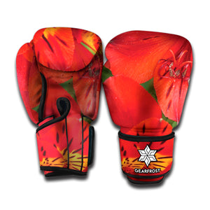 Red Alstroemeria Print Boxing Gloves