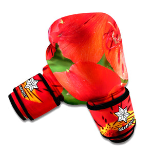 Red Alstroemeria Print Boxing Gloves