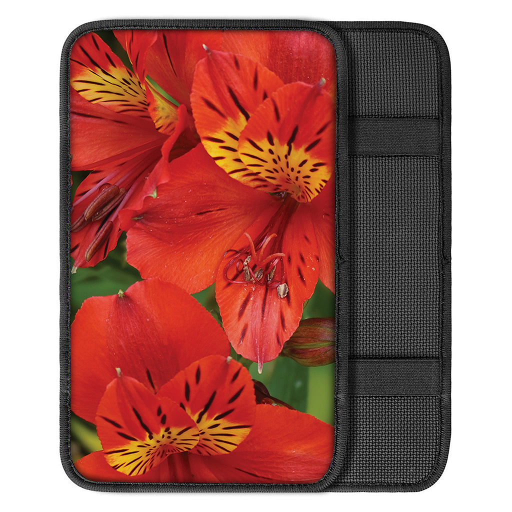 Red Alstroemeria Print Car Center Console Cover