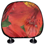 Red Alstroemeria Print Car Headrest Covers