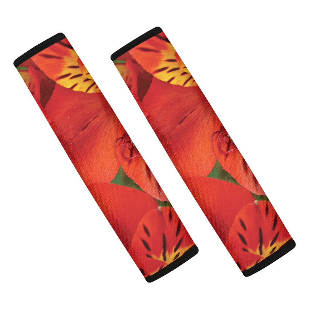 Red Alstroemeria Print Car Seat Belt Covers