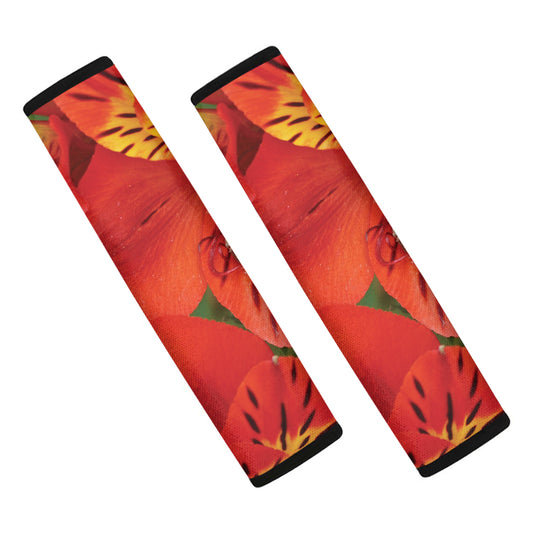 Red Alstroemeria Print Car Seat Belt Covers