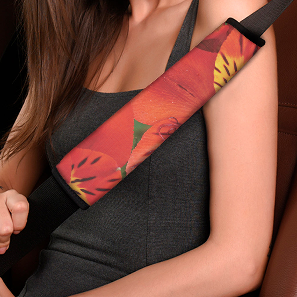 Red Alstroemeria Print Car Seat Belt Covers