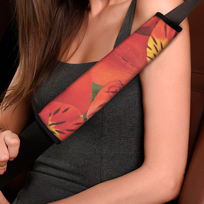 Red Alstroemeria Print Car Seat Belt Covers