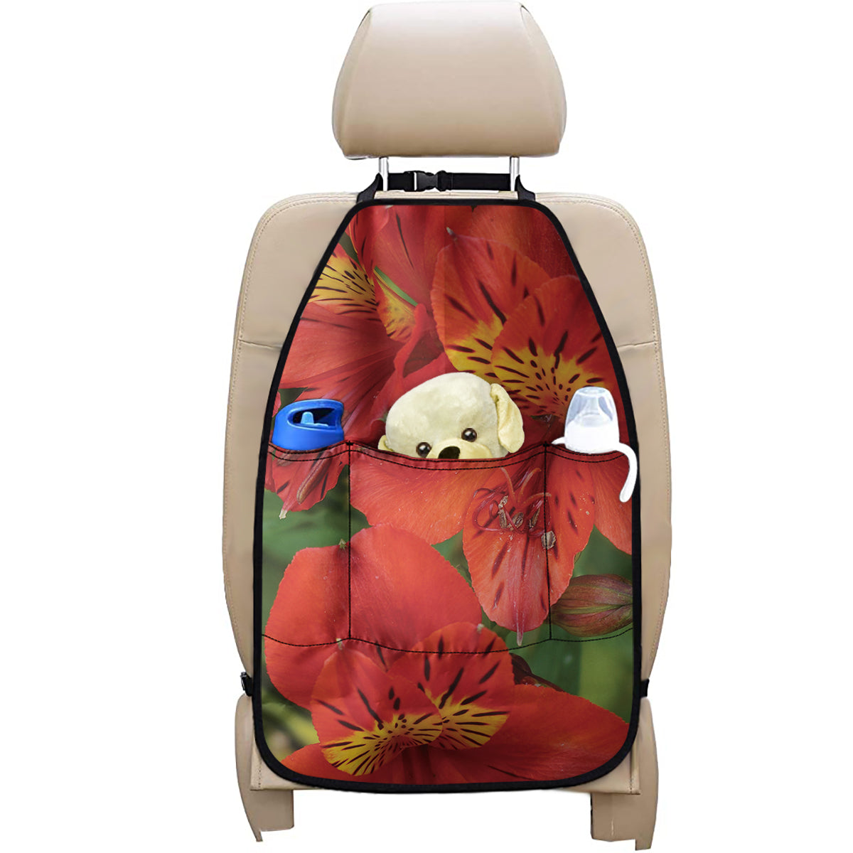 Red Alstroemeria Print Car Seat Organizers