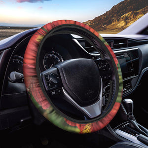 Red Alstroemeria Print Car Steering Wheel Cover