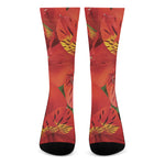 Red Alstroemeria Print Crew Socks