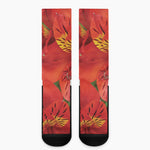 Red Alstroemeria Print Crew Socks
