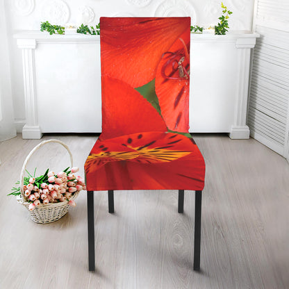 Red Alstroemeria Print Dining Chair Slipcover