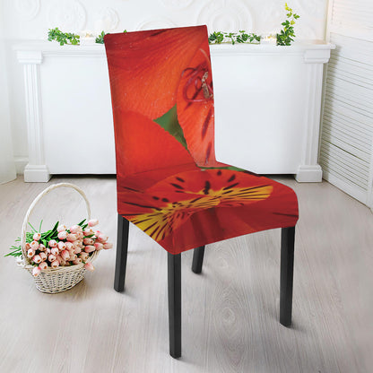 Red Alstroemeria Print Dining Chair Slipcover