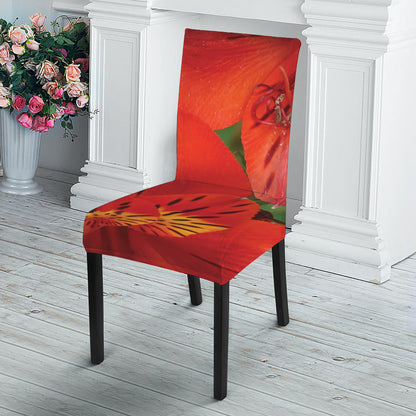 Red Alstroemeria Print Dining Chair Slipcover