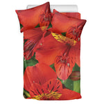 Red Alstroemeria Print Duvet Cover Bedding Set