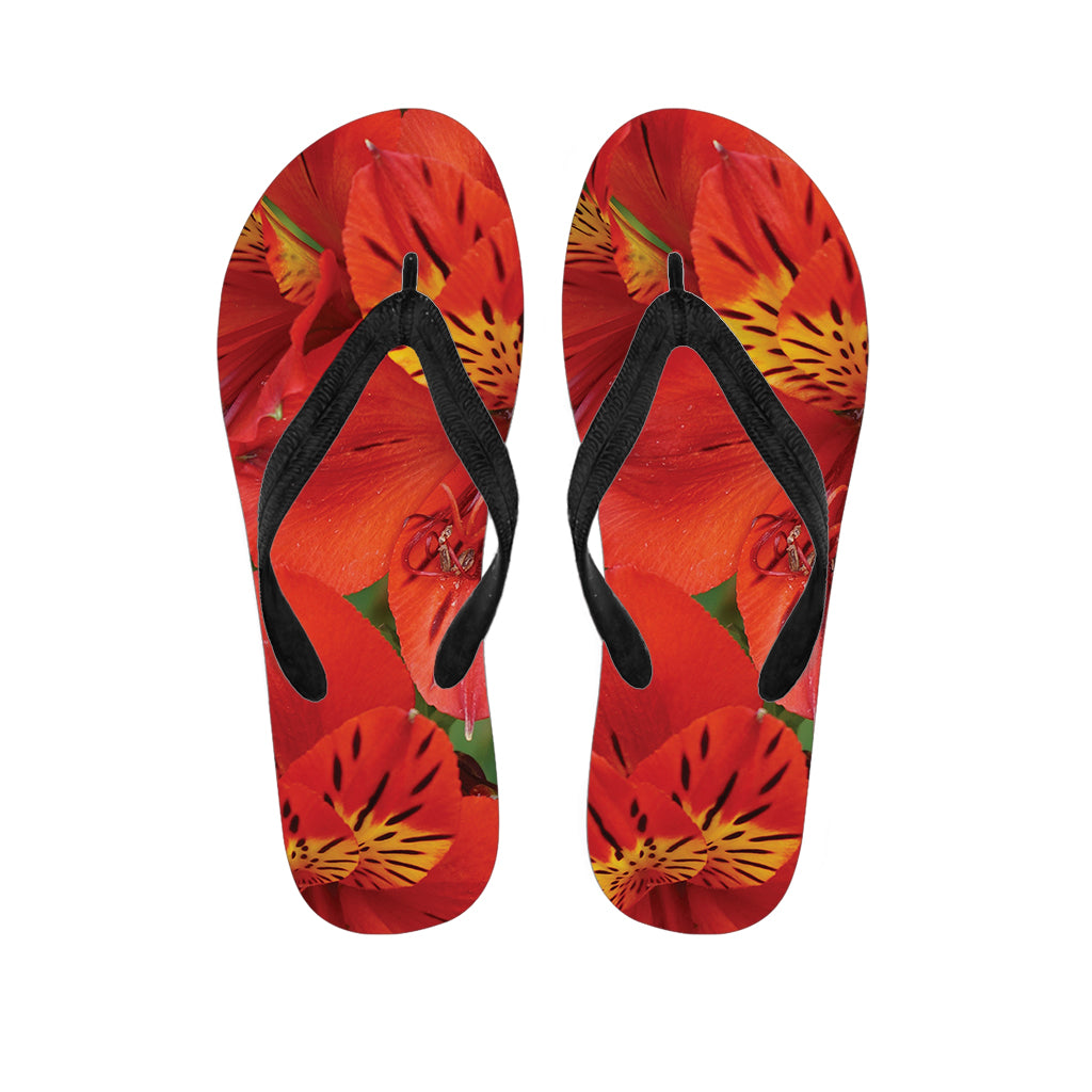 Red Alstroemeria Print Flip Flops