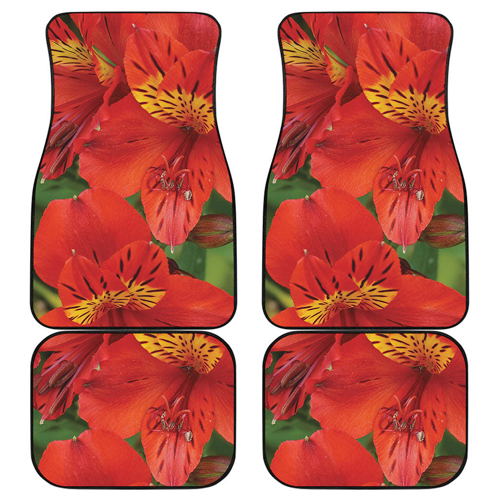 Red Alstroemeria Print Front and Back Car Floor Mats