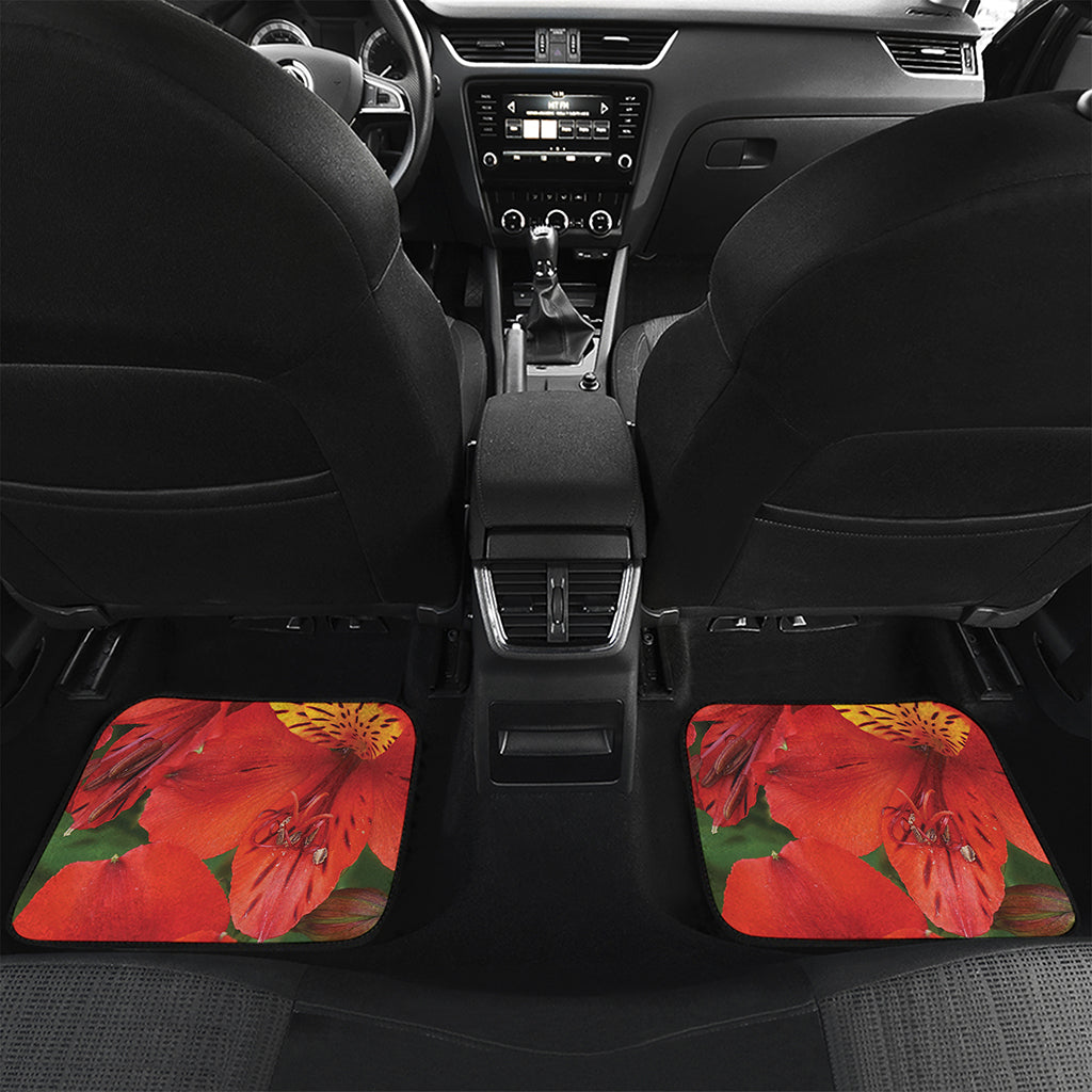 Red Alstroemeria Print Front and Back Car Floor Mats