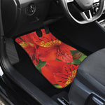 Red Alstroemeria Print Front and Back Car Floor Mats