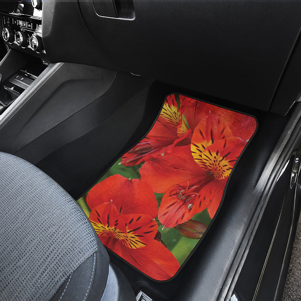 Red Alstroemeria Print Front and Back Car Floor Mats