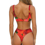 Red Alstroemeria Print Front Bow Tie Bikini