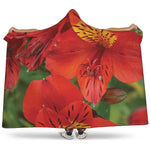 Red Alstroemeria Print Hooded Blanket