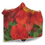 Red Alstroemeria Print Hooded Blanket