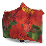Red Alstroemeria Print Hooded Blanket