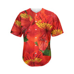 Red Alstroemeria Print Men's Baseball Jersey