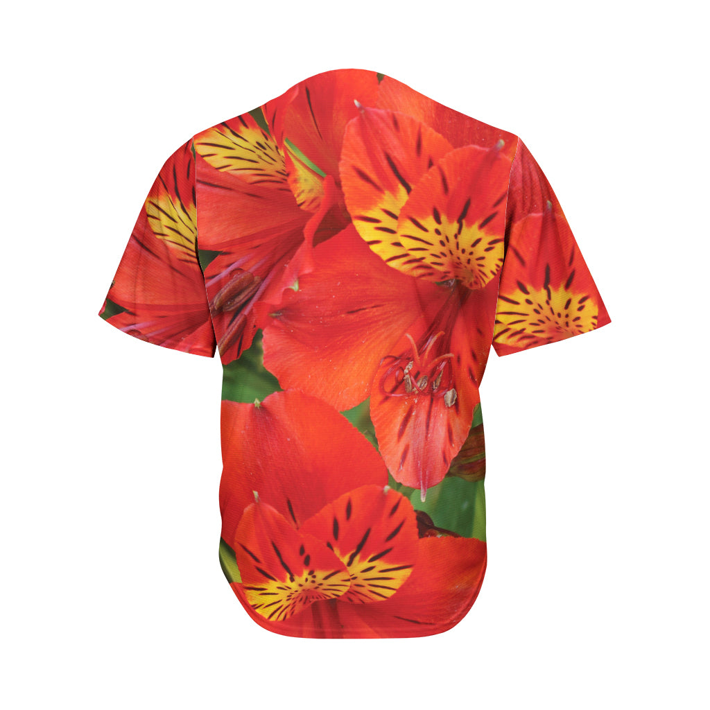 Red Alstroemeria Print Men's Baseball Jersey