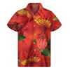 Red Alstroemeria Print Men's Short Sleeve Shirt