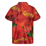 Red Alstroemeria Print Men's Short Sleeve Shirt