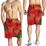 Red Alstroemeria Print Men's Shorts