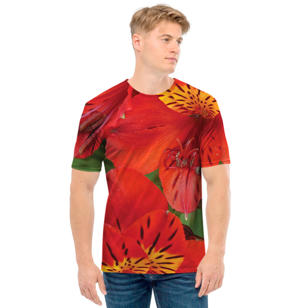 Red Alstroemeria Print Men's T-Shirt