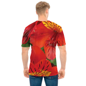 Red Alstroemeria Print Men's T-Shirt