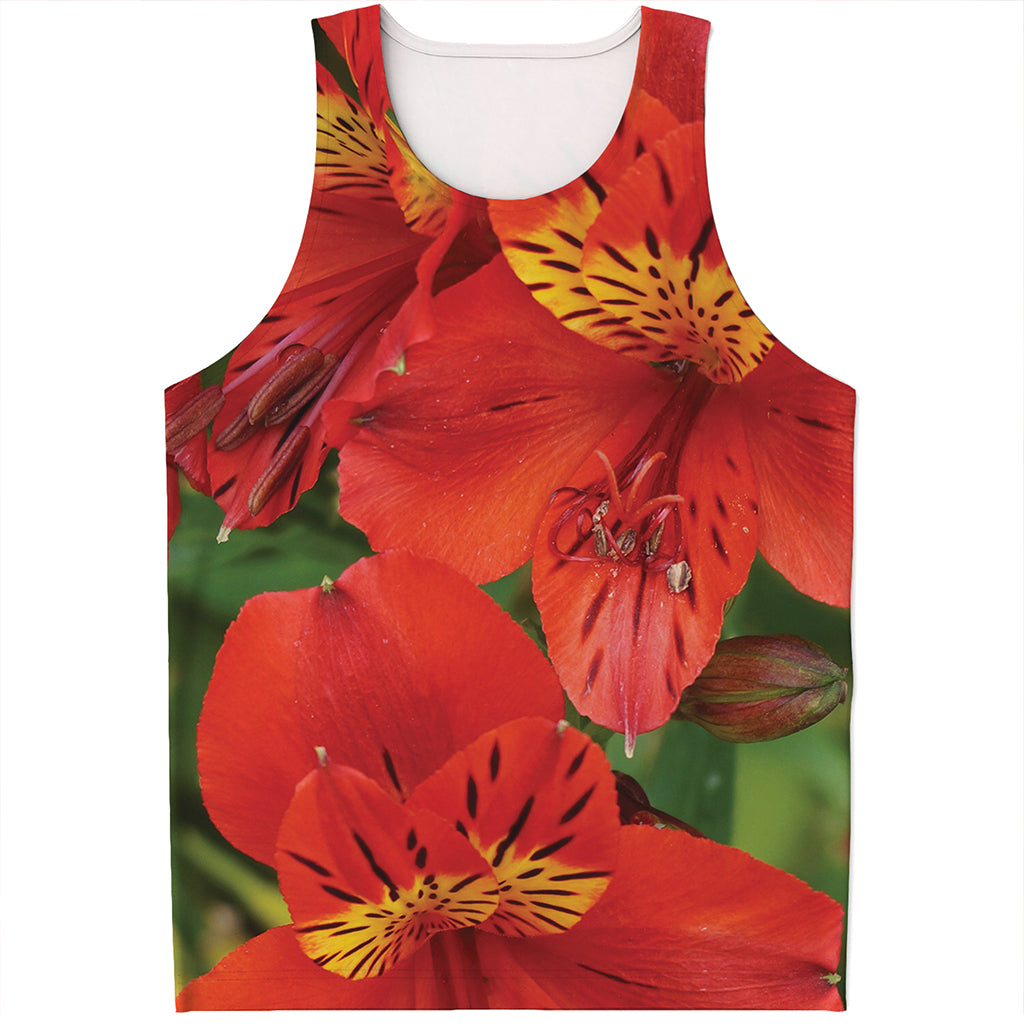 Red Alstroemeria Print Men's Tank Top