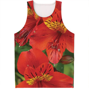 Red Alstroemeria Print Men's Tank Top